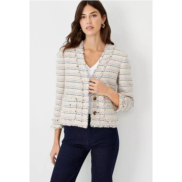 Ann Taylor Shimmer Fringe Tweed Cardigan Jacket Size 2 - Picture 1 of 11